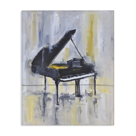Stupell Industries Eclectic Distressed Grand Piano Instrument Blue Gold Canvas Art, 16 x 20, by Allayn Stevens