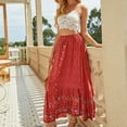 thumbnail image 4 of Jdlsppl Women's Boho Skirt High Waist Printed Beach Ruffle A Line Summer Fashion Peasant Travel Casual Button Red Small, 4 of 4