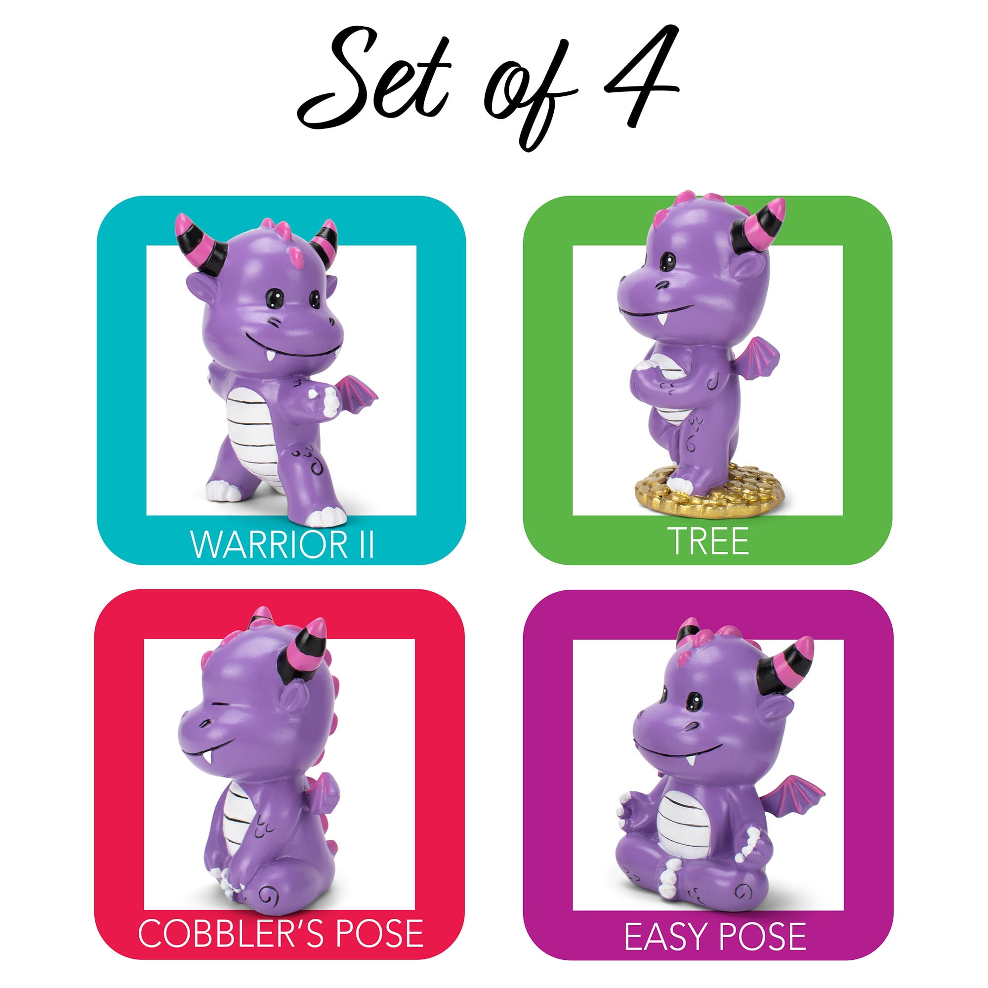 Class Collections Purple Yoga Dragon 4 inch Resin Stone Collectible Figurines Set of 4