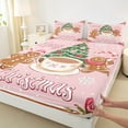 thumbnail image 3 of Manfei Girls Merry Christmas Twin Sheet Sets 3 Pieces, Gingerbread Xmas Tree Twin Fitted Sheet, Pink Rose Blossom Snowflake Flat Sheet, Ultra Soft Home Decor, 3 of 7