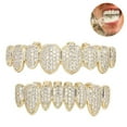 thumbnail image 2 of Brackets de hip hop con microincrustaciones de circonitas chapados en oro auténtico de 18 quilates para hombres y mujeres, juego de dentadura postiza con diamantes para Halloween., 2 of 8