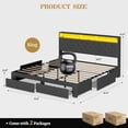 thumbnail image 2 of ARICOEASY King Bed Frame with Hidden Storage Headboard & Drawers, Upholstered Platform Bed King Size with LED Lights, Type-C Charging Station, No Box Spring Needed, Solid Wood Slats, Dark Grey, 2 of 9