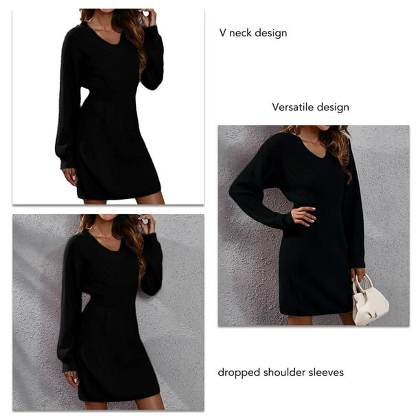 Tight Dress Long Sleeve Sweater Dress Various Colors Drop Shoulder Sleeve Waist In Design For Home Black M Walmart