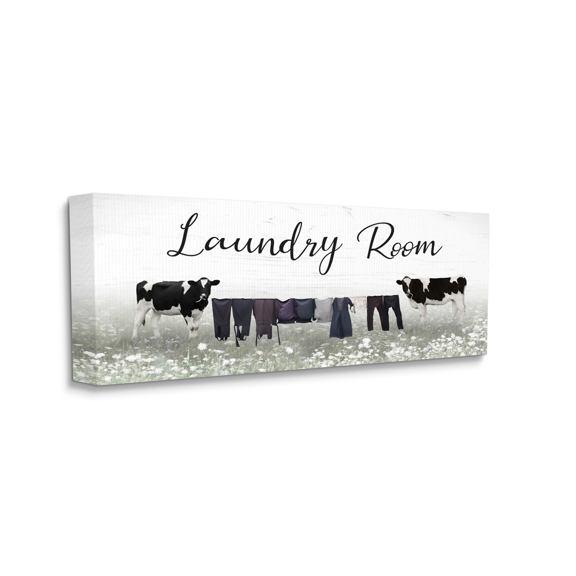 Stupell Laundry Room Clothes Drying Cows Nature Painting Gallery Wrapped Canvas Print Wall Art