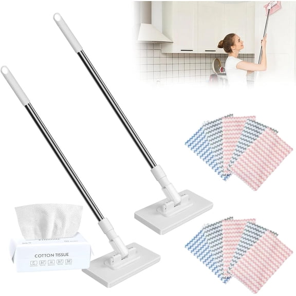 Snap Grip Mini Mop, Zero Touch Mini Mop, Retractable Gap Dust Cleaner Flat Mops with Locking Head & Sweeping Cloths, 100cm Long Handle Mopping Sweeper Stick for Multi Cleaning (2*mop 10*Cloth)