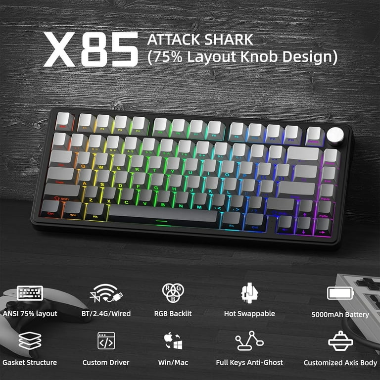 ATTACK SHARK X85 75% Mechanical Gaming Keyboard and Coiled Cable