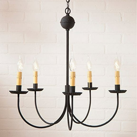 Irvins Country Tinware Large 5-Arm Primitive Chandelier in Textured Black