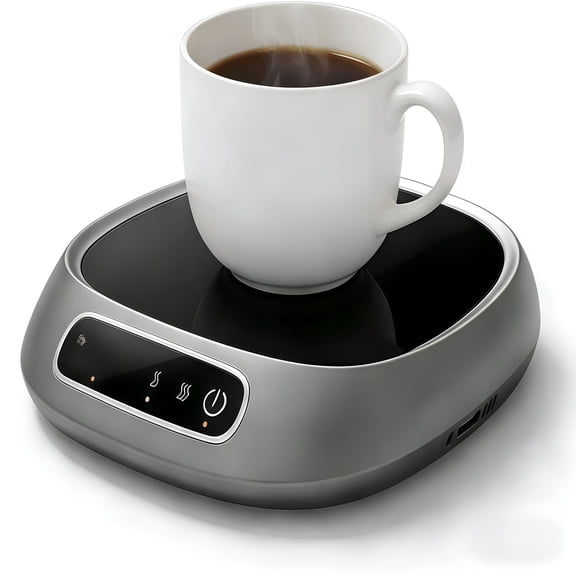 HIBIBUD Smart Coffee Mug Warmer with 3 Temperature Settings, Wireless Rechargeable Beverage Heater with Timer and Auto Shut Off, Silent Desk Pad for Tea and Soup, Grey