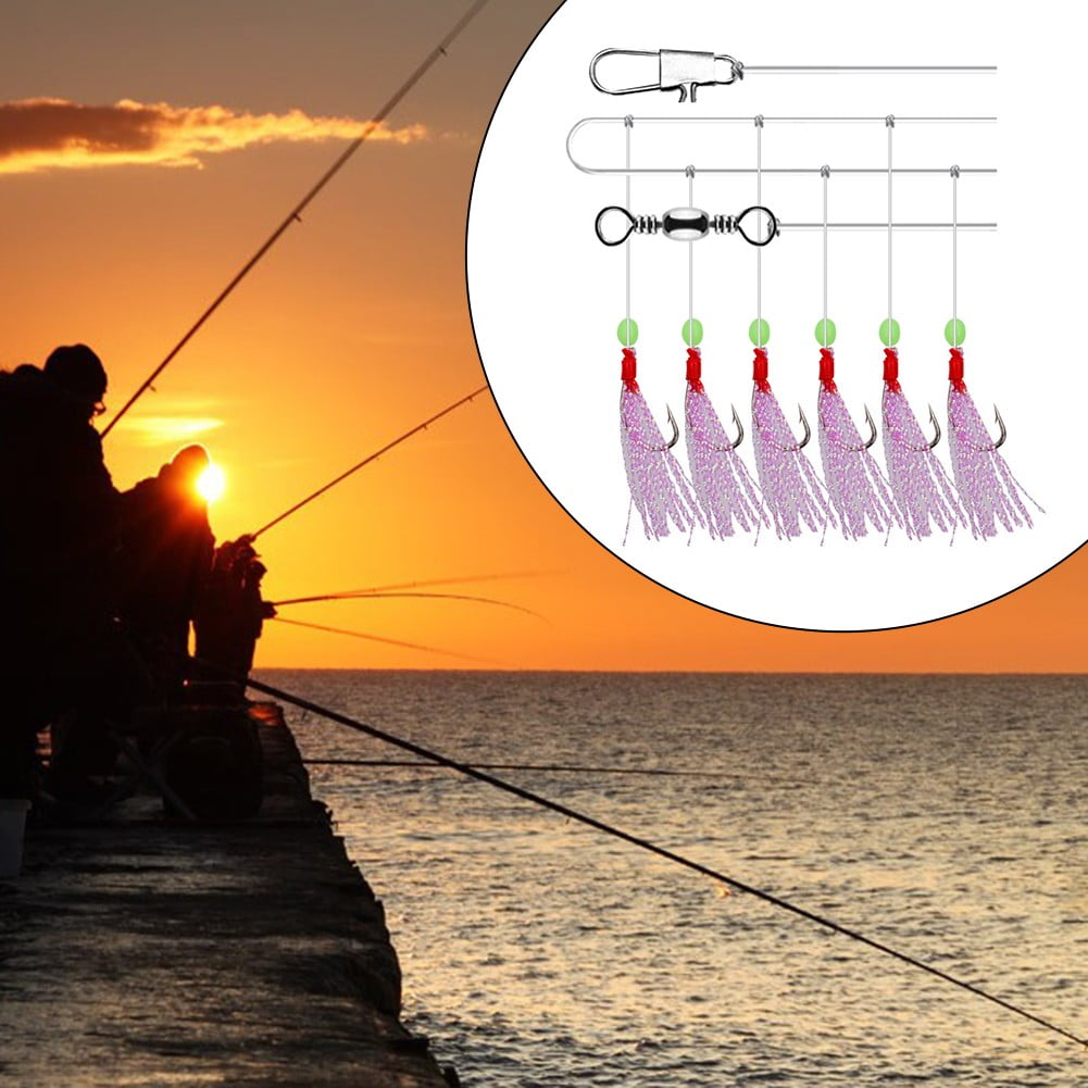 6Pcs Sea/Freshwater Fishing Sabiki Rigs String Hook Flash Luminous String  Hook 