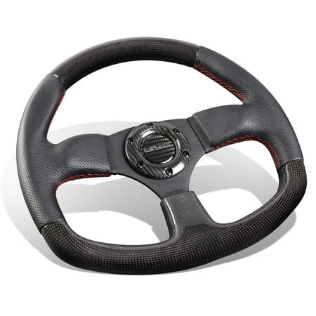 NRG Innovations ST-009CFRS Carbon Fiber Steering Wheel with Red stitching (320mm Flat Bottom)