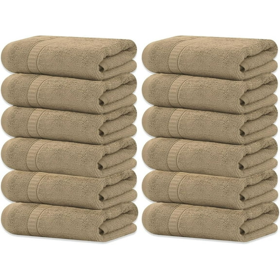 GOLD TEXTILES Premium Washcloths 13x13 - Sand Pack of 12 | Soft, Absorbent, Durable Cotton Washcloths