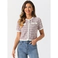 thumbnail image 4 of DARING DIVA Women's Short Sleeve Tweed Jacket Crew Neck Button Front Cropped Cardigan XS Pink, 4 of 6