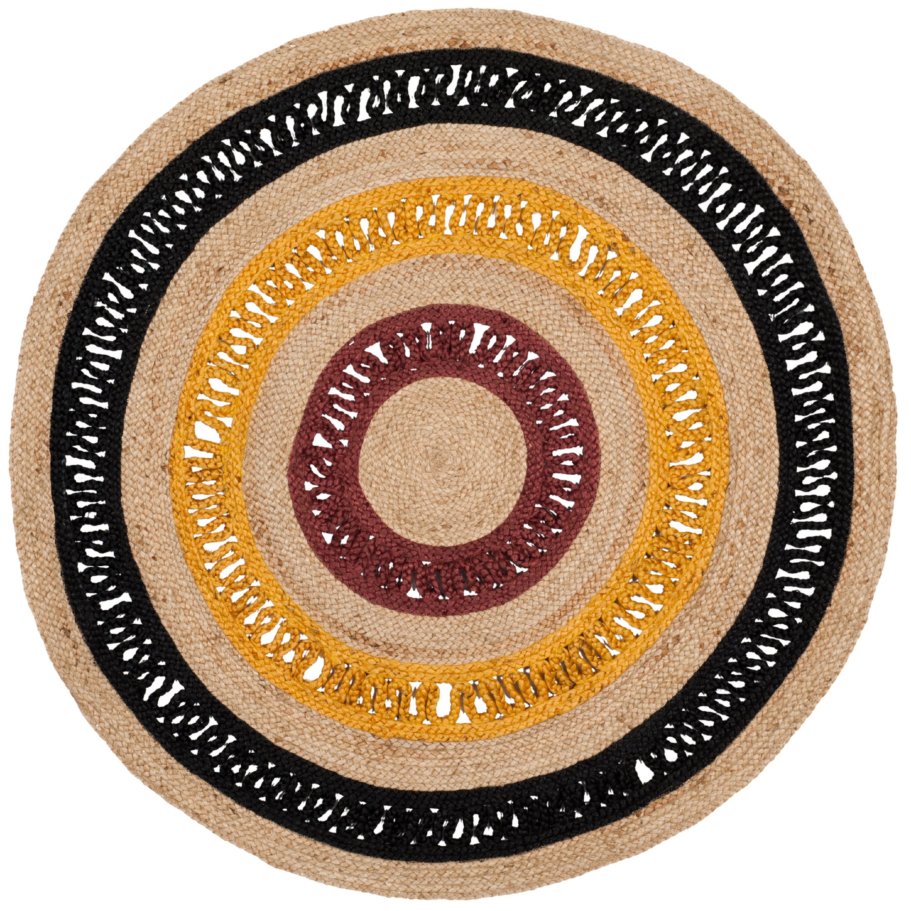 SAFAVIEH Natural Fiber Della Geometric Braided Jute Area Rug, Black/Natural, 6' x 6' Round
