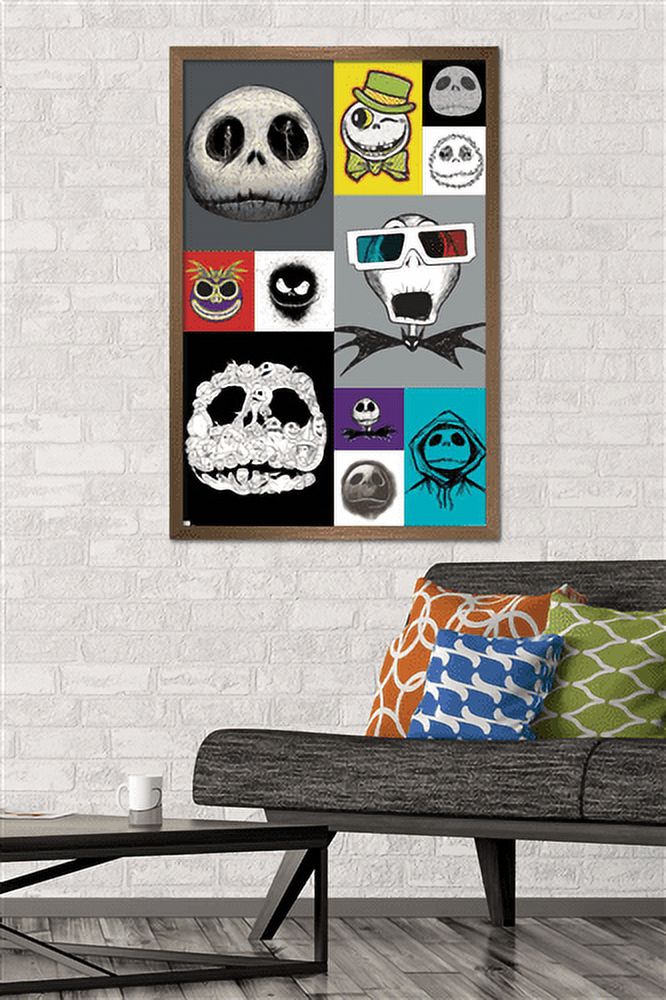 Disney Tim Burton's The Nightmare Before Christmas - Jack Grid Wall Poster, 22.375" x 34", Framed