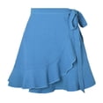 thumbnail image 5 of Short Skirt Women Ruffled High Waisted Lace Up Solid Color Casual for Party Summer Blue S, 5 of 7