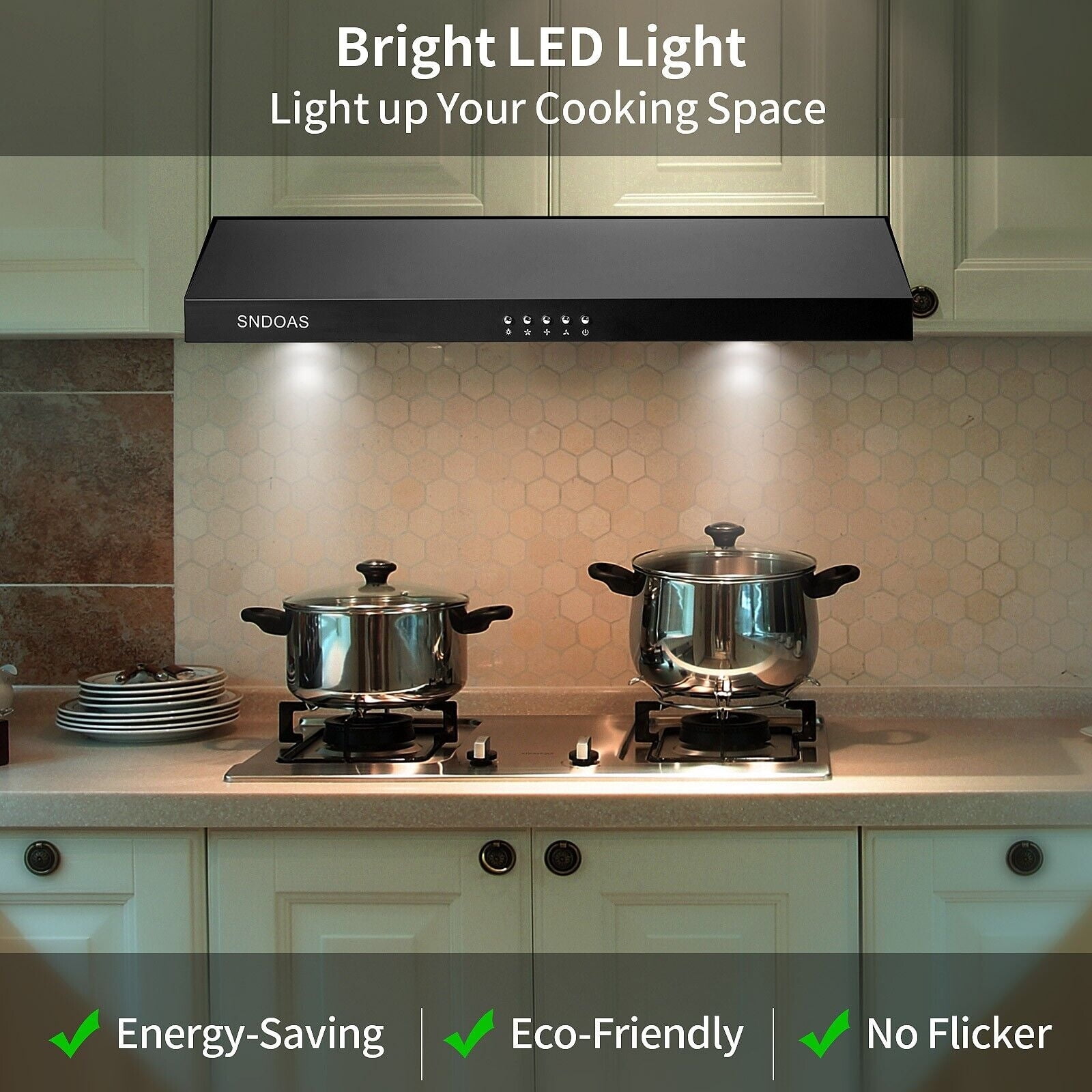 SNDOAS 600CFM 30 inch Kitchen Under Cabinet Range Hood Black Cook Fan with LED Light 120V