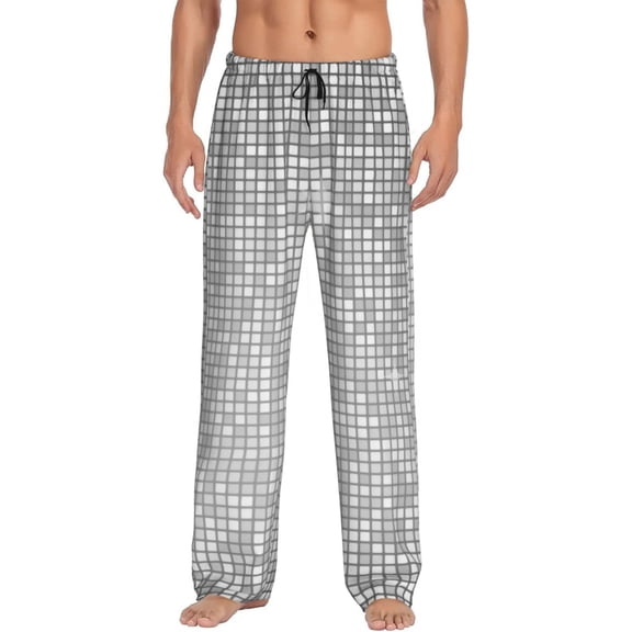 Logiee Silver Mosaic Print Pajama Pants for Men,Men’s Pajama Bottoms,Mens PJ Pants with Pockets & Button Fly-Small