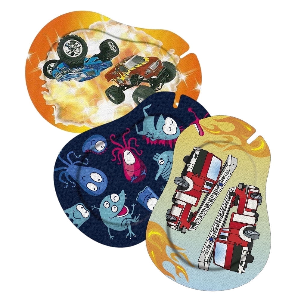 Ortopad® Bamboo for Boys, Adhesive Eye Patches, 30/Pack, Medium Size, Monster Truck, Glow in The Dark Monsters, Fire Truck