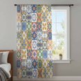 thumbnail image 4 of Vintage Mediterranean Sheer Curtains 45 Inches Long, Blue and Yellow Tiles Texture Light Filering Curtains, Breathable Simi Curtain Privacy Drapes for Kitchen Bathroom Small Window Treatment, 4 of 9