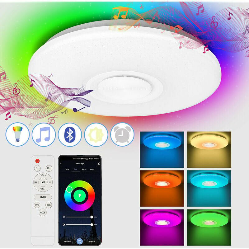 Luces de techo LED de 36 W con aplicación de teléfono inteligente con altavoz Bluetooth, música regulable, temperatura de color RGB ajustable, lámpara de techo Starlight esquí esquí Gafas de esquí