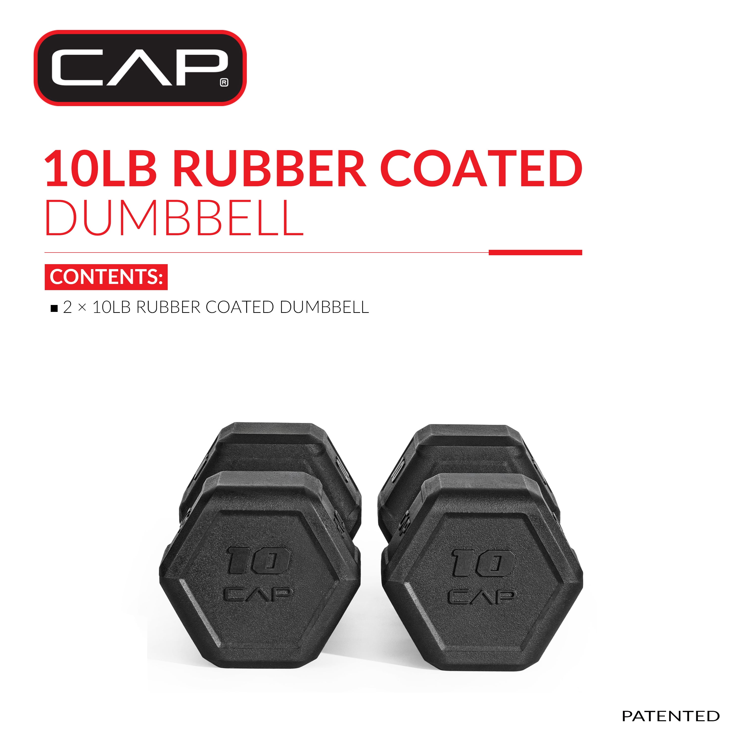 CAP 10 lb Premium Rubber Hex Dumbbell Pair, Chrome Handle, Home Gym Hand Weights