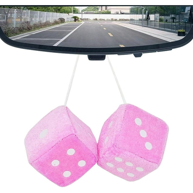 HUGFEGWE Car Interior Hanging Fuzzy Dice - Mirror Hanging Couple Fuzzy Plush Dice | Auto Rear Mirror Plush Pendant | Lorry Rear View Mirror | Colorful Heart Embroidered Fuzzy Plush Dice CJB91-4569
