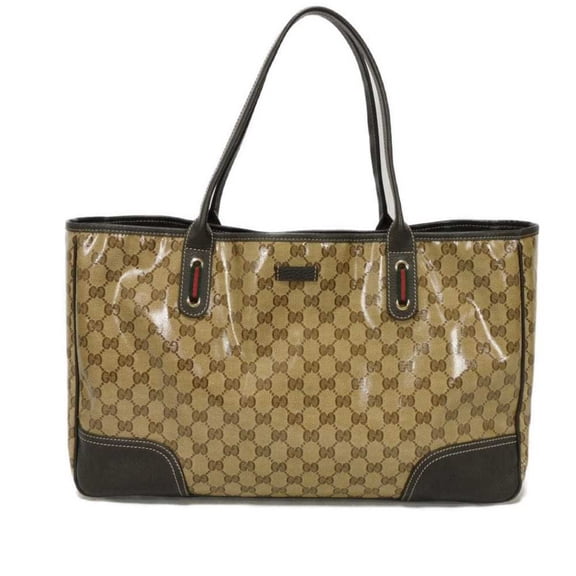 Pre-Owned Gucci GG Crystal Tote Bag, Embossed Brown with Web Stripe, Sherry Beige,... (Good)