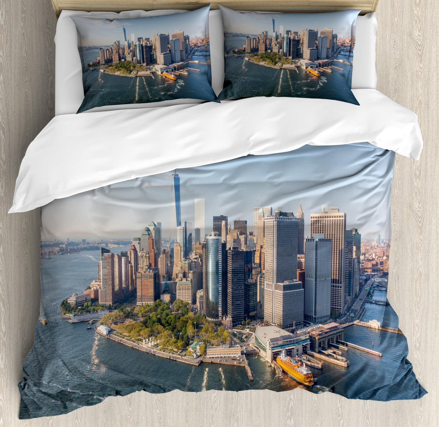 NYC Scene Duvet Cover Set Queen Size, Real Life Image of Downtown
