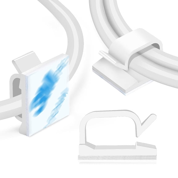 100PCS Adhesive Cable Wire Clips White, Cable Staples Outdoor Cable Management Wire Organizer Cord Holder for Under Desk, Car, Wall, TV PC Ethernet Cable
