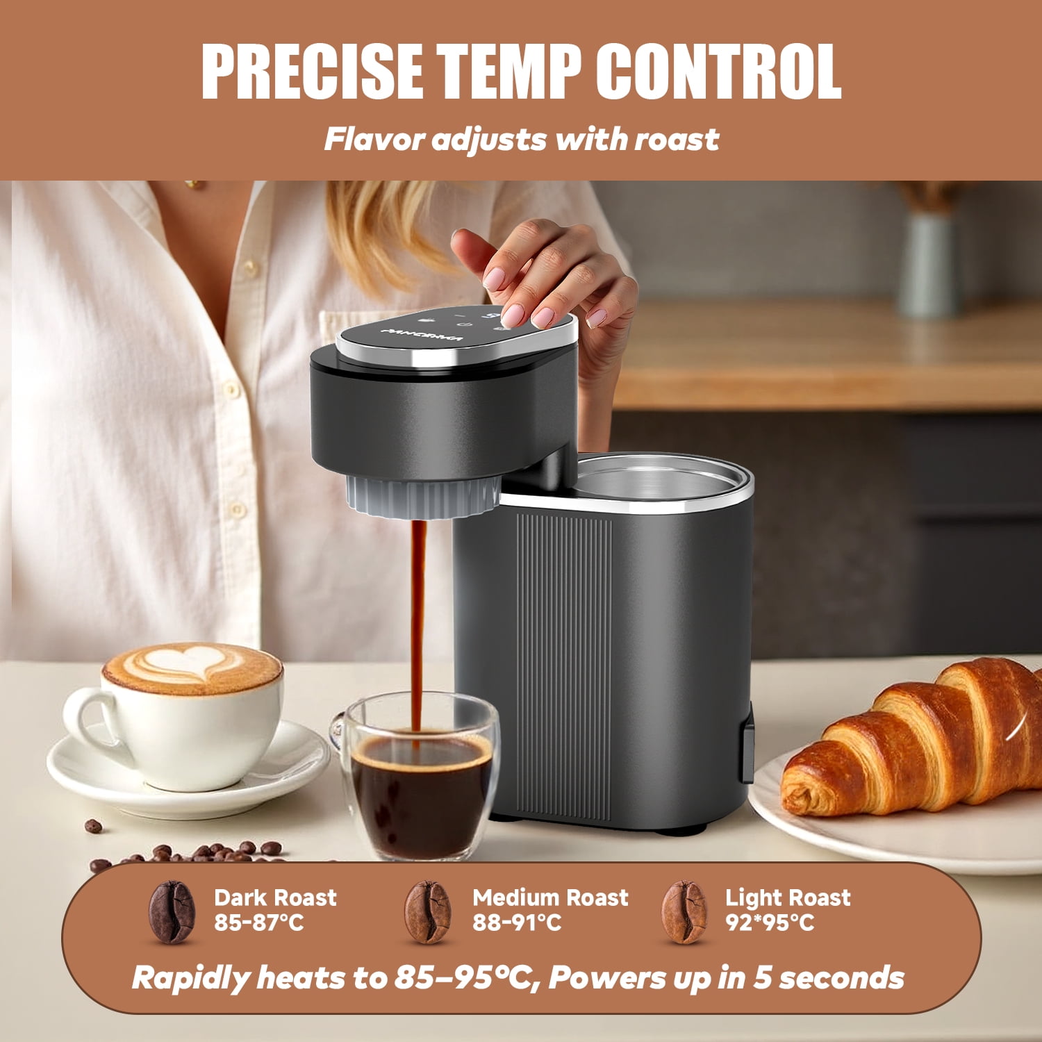 PANCERKA Portable Espresso Machine, Hot and Iced Coffee Maker, Adjustable Warm Plate, Black