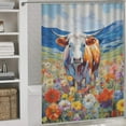 thumbnail image 3 of Farmhouse Highland Cow Funny Cattle And Flower Shower Curtain Modern Home Bathroom Bathtub Decor Waterproof Fabric with 12PCS Hooks, 3 of 8