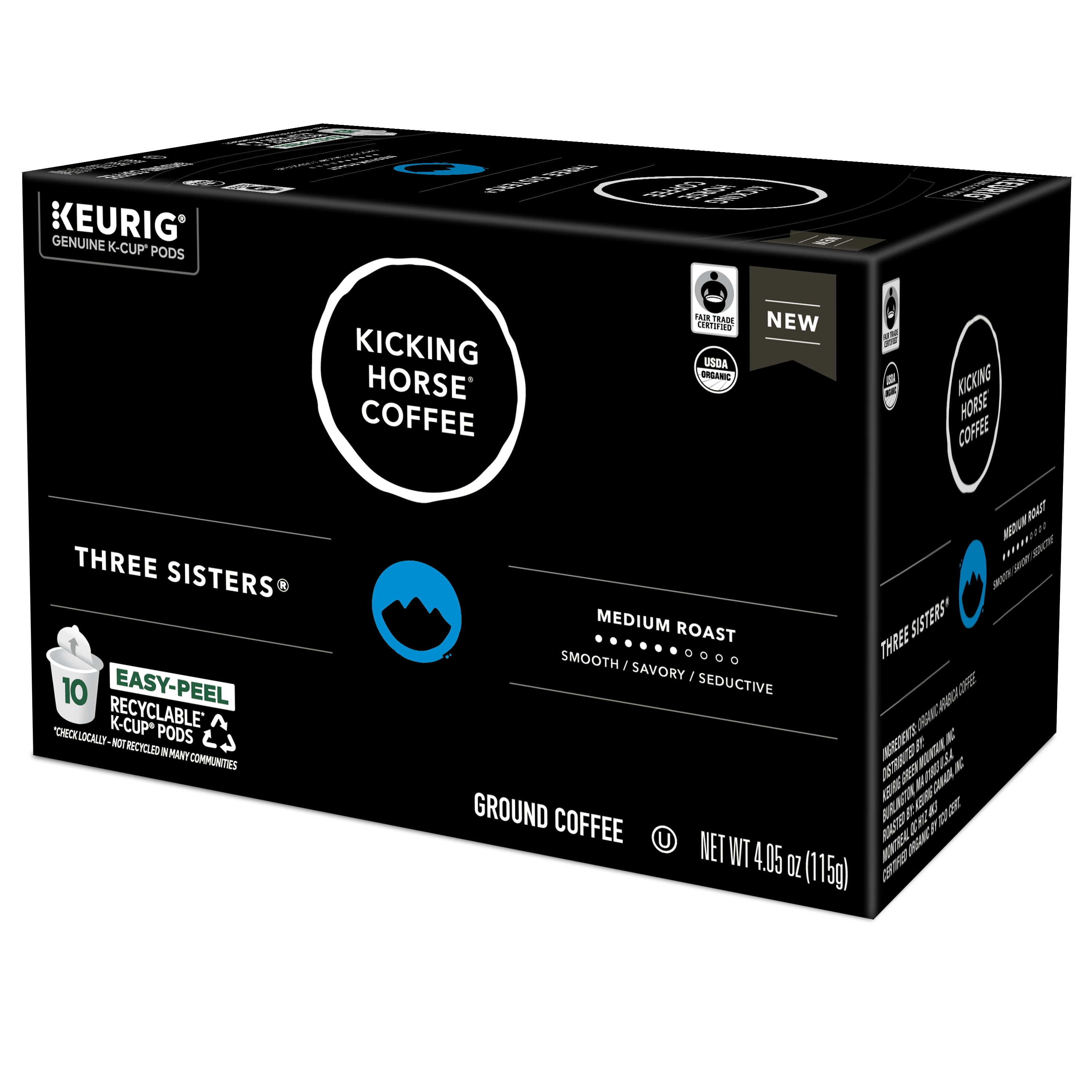 Kicking Horse Coffee, Three Sisters, Single Serve Keurig K-Cup Pods, Medium Roast Coffee, 60-Count Box