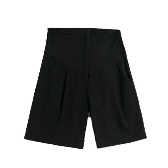Gyujnb Full Over Belly Stretch Waistband Maternity Bermuda Shorts Front Pleated Relaxed Wide Leg Knee Length Side Storage Pockets Lightweight Breathable Soft Woven Bottoms,XXL