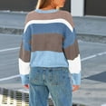 thumbnail image 5 of Women's Color Block Cropped Sweaters Winter Trendy Casual Going Out Striped Pullover Tops for Fall and Winter, Stylish and Comfortable, Perfect for Fashionable Wear,Turquoise,Size 2XL, 5 of 5