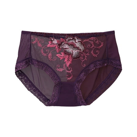 

Underwear Women Bikini Hollowed Out High Grade Embroidery Lace Traceless Mesh Mid Waist Panties For Women