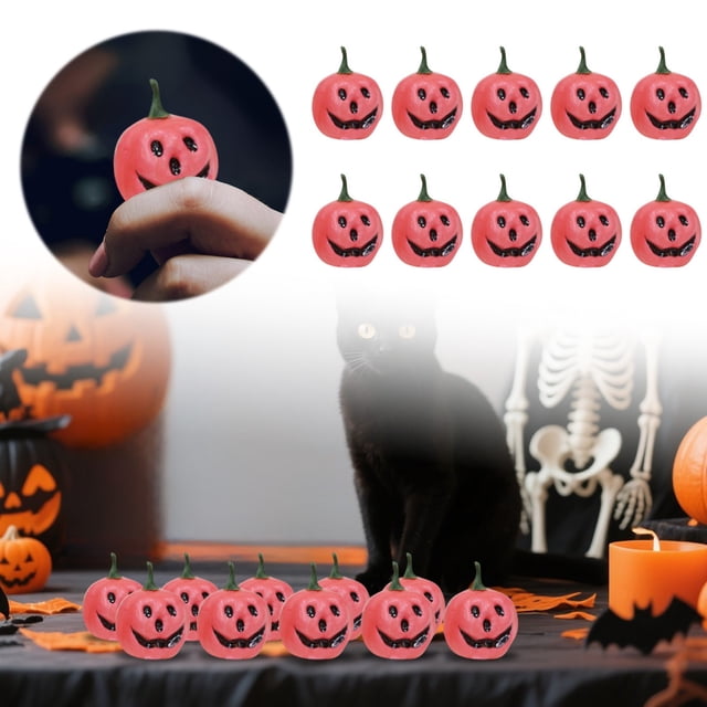Décorations d'Halloween Mini Citrouille avec Visage Fournitures de Fête Centre de Table Festif 10 Pcs
