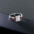 thumbnail image 4 of Gem Stone King 925 Sterling Silver White Moissanite and Red Garnet 3-Stone Ring for Women (2.15 Cttw, 8X6MM Emerald Cut and 3.5 Trillion, Gemstone Birthstone, Size 6), 4 of 4
