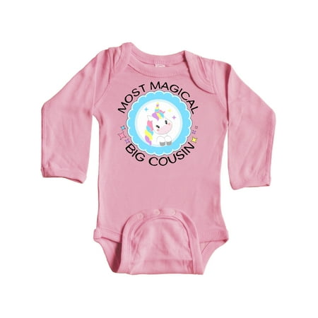 

Inktastic Most Magical Big Cousin badge- cute unicorn Gift Baby Girl Long Sleeve Bodysuit