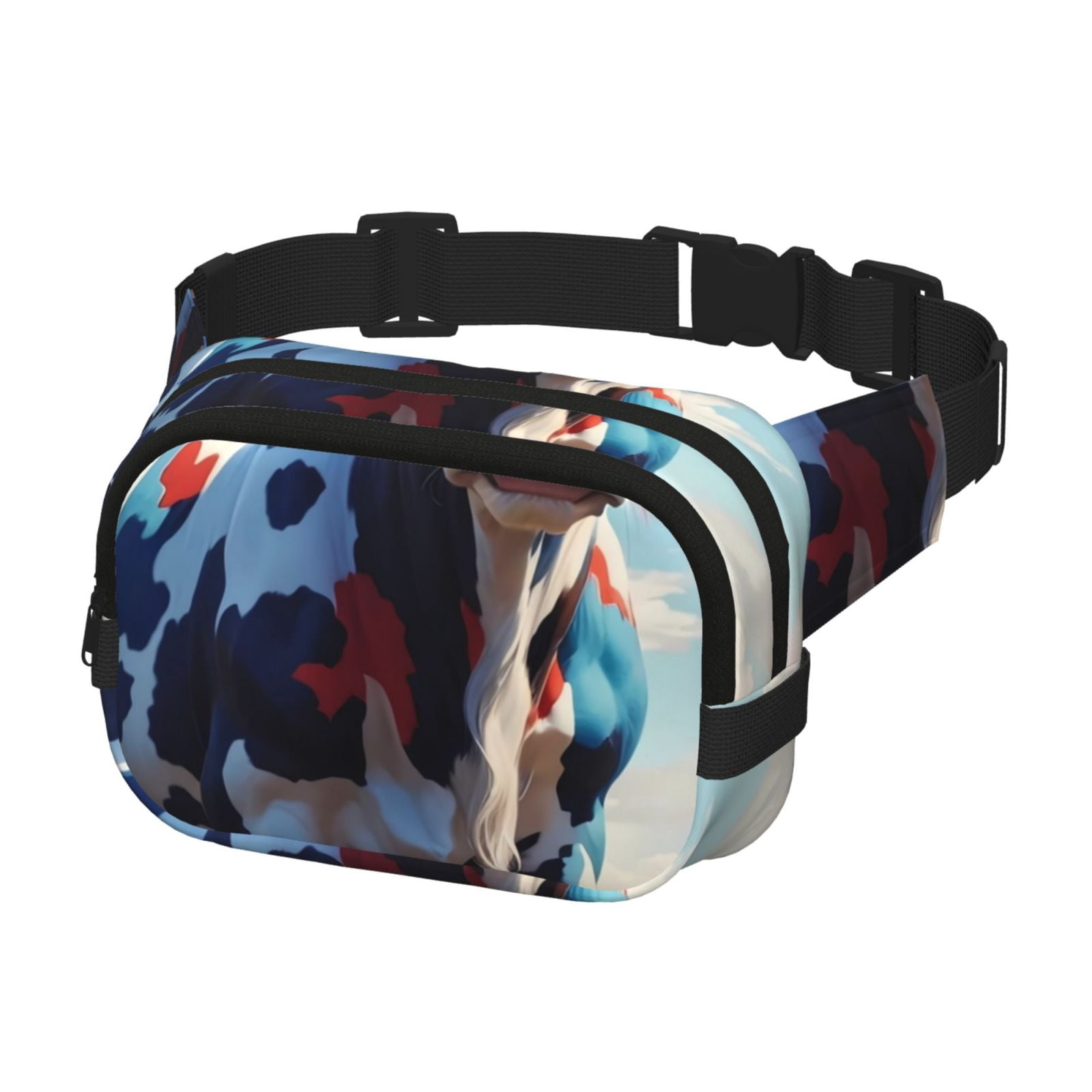 Picia Colorful Cow Pasture Print Square Double-Layer Waist Bag Mini Adjustable Waist Belt Bag Exercise Running Travel Hiking