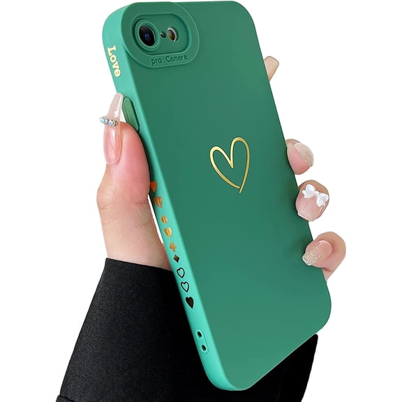 Compatible with iPhone SE 2022 Case, iPhone SE 2020 Case, iPhone 7/8 Case Luxury Gold Heart Pattern Soft Silicone Shockproof Case for Women Girls Side Cute Heart Pattern Slim Case - Wine Red