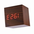 thumbnail image 2 of Reloj despertador digital electrónico de madera de 6 x 6 x 6 cm, con pantalla LED y control de voz, color marrón, 2 of 14