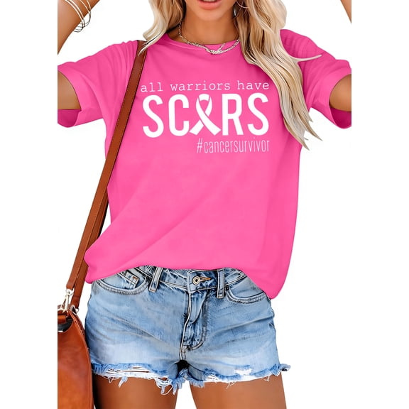 DEXIO Breast Cancer Awareness T-Shirt for Women Cancer Survivor Awareness Graphic Tee Short Sleeve Tops Pink XL