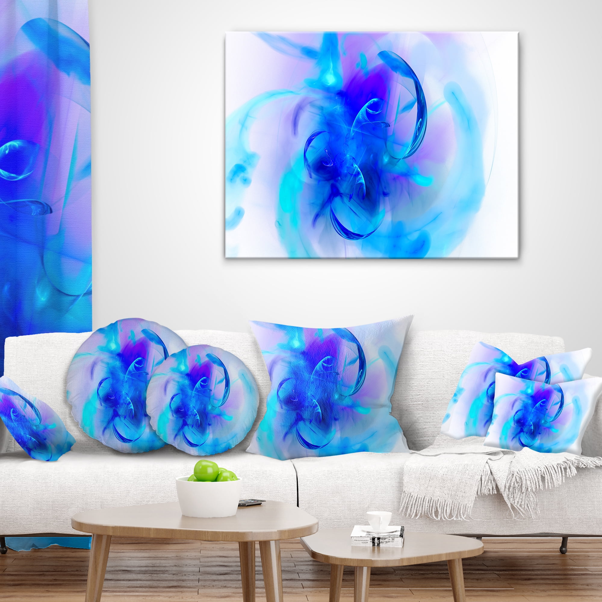 Designart Fractal Blue 3D Art - Floral Throw Pillow - 12x20
