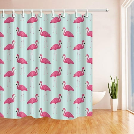 ARTJIA Flamingos Wallpaper Decor Tropical Pink Flamingo Painting Turquoise Polyester Fabric Bathroom Shower Curtain 66x72 (Bathroom Wallpapers 10 Of The Best)