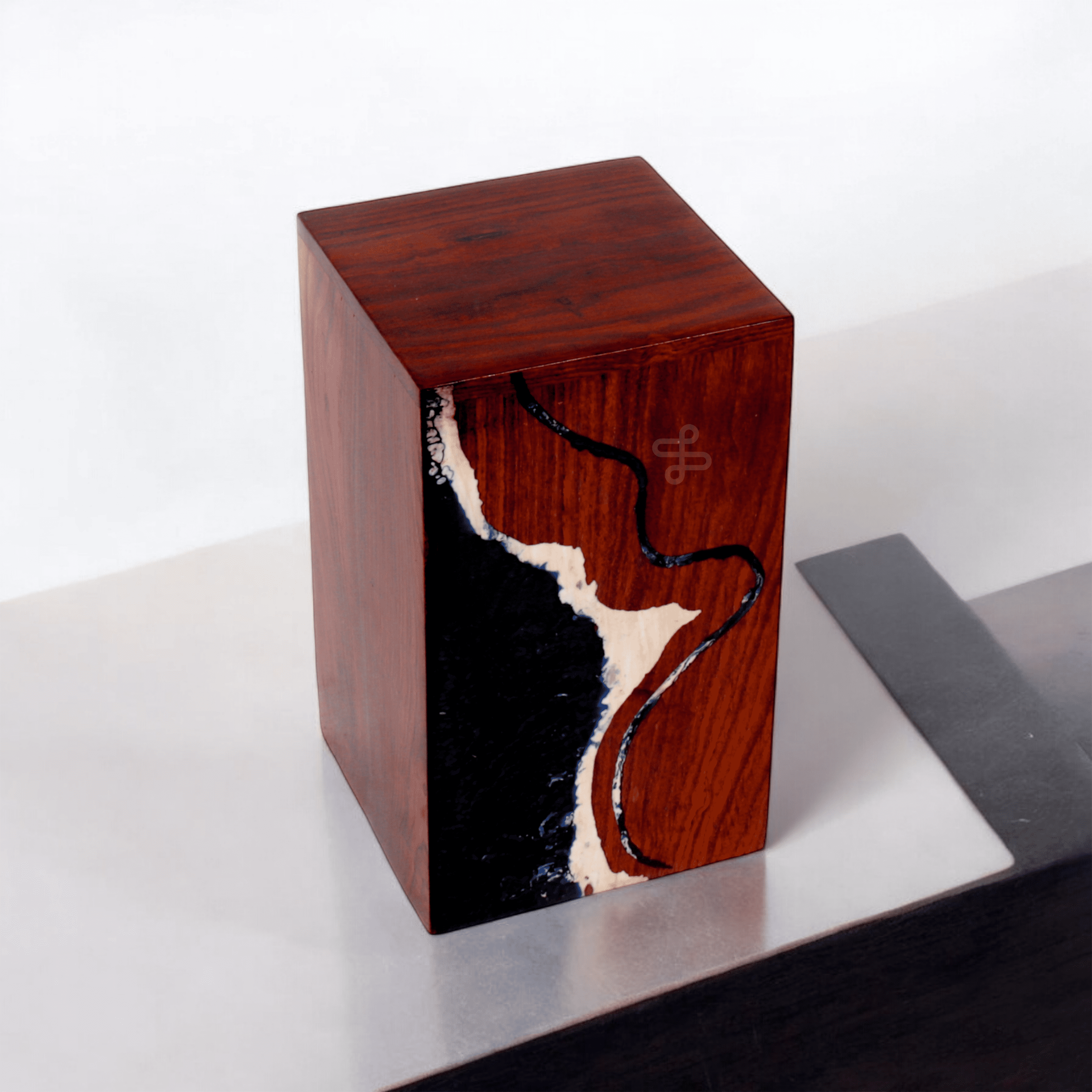 Wooden Cremation urn for Human and pet Ashes (Off White & Navy Blue, Keepsake, Sea)