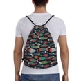 thumbnail image 2 of Drawstring Backpack - Hand Drawn Colorful Fishes Splash Proof Small Drawstring Gym Bag for Women Men, Cinch Sports String Bag Backpack for Travel Swimming Beach, 2 of 8