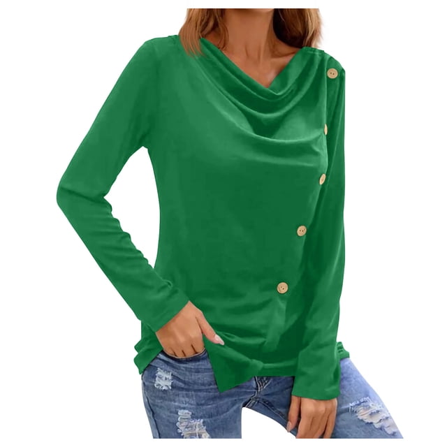 FAIWAD Women's Casual Tunic Tops Long Sleeve Button Down Solid Color Spring Summer Loose Slim Tops