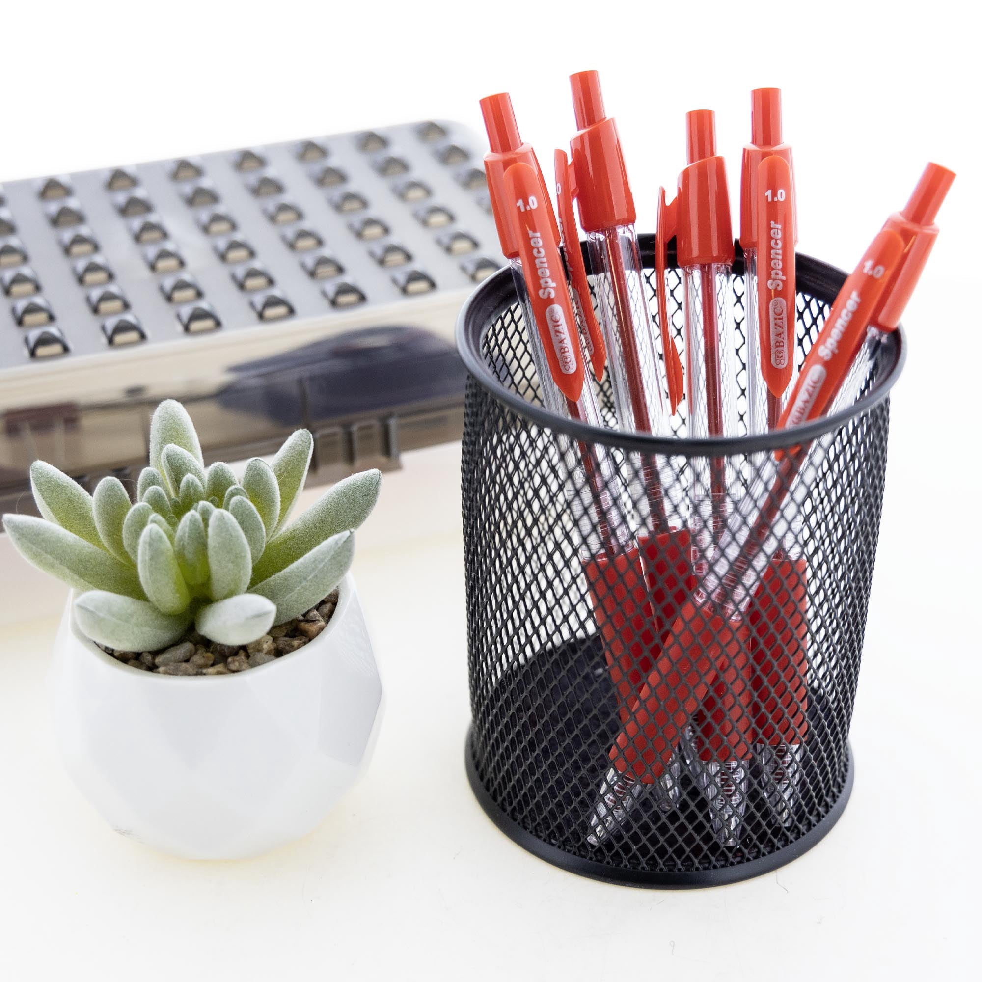 BAZIC Spencer Red Retractable Pen w/ Cushion Grip (5/Pack) 1.0 mm, 24-Pack