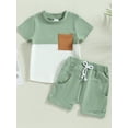 thumbnail image 2 of Bagilaanoe 2pcs Toddler Baby Boy Short Pants Set Short Sleeve Contrast Color T-Shirt Tops + Shorts 3T 4T 5T Kids Casual Summer Outfits, 2 of 8