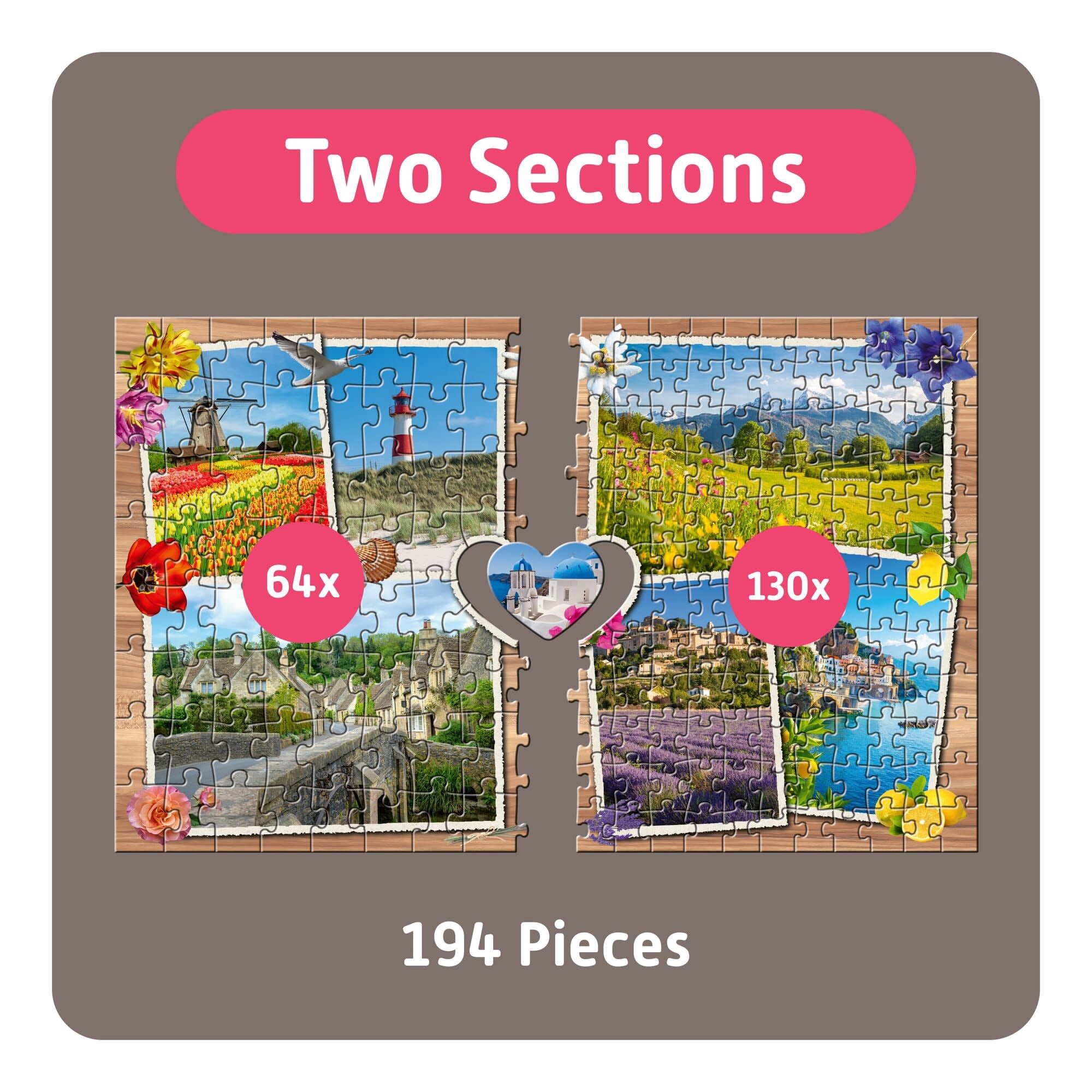 TEAMPUZZLE: Dream Destinations- 194pc Puzzle, 2 Difficulty Level Sections, European Trip Photos, Landscape Scenes, 19x13" Jigsaw, Seniors & Family